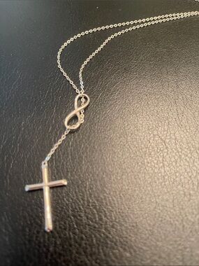 Sterling Silver Infinity and Cross Pendant Necklace - Silver